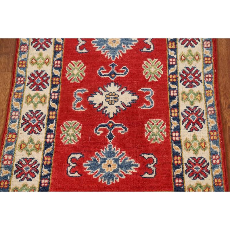 Red Geometric Kazak Foyer Rug Handmade Wool Carpet - 2'0" x 3'0"