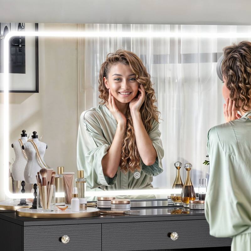 Moasis 45.2'' Vanity Desk Set with LED Lights Mirror & Charging Station