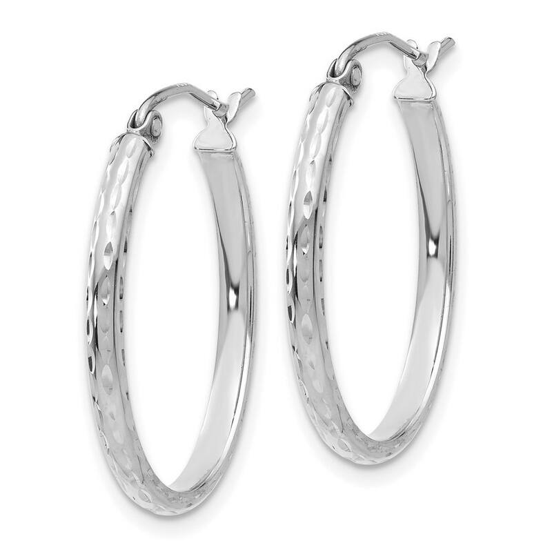 Curata 14k White Gold Lightweight Sparkle Cut Oval Hoop Earrings - 25x20mm
