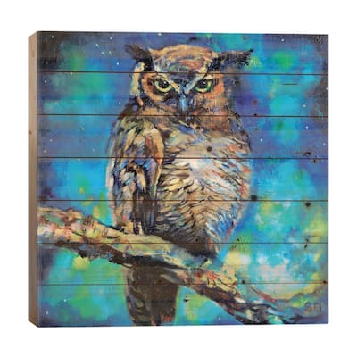 Great Horned Owl Print On Wood by Sue Gardner - Multi-Color
