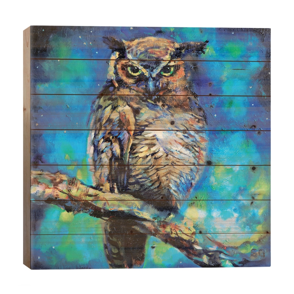 Great Horned Owl Print On Wood by Sue Gardner - Multi-Color