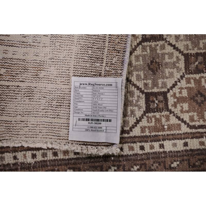Distressed Balouch Persian Vintage Runner Rug Handmade Wool Carpet - 3'2" x 9'5"