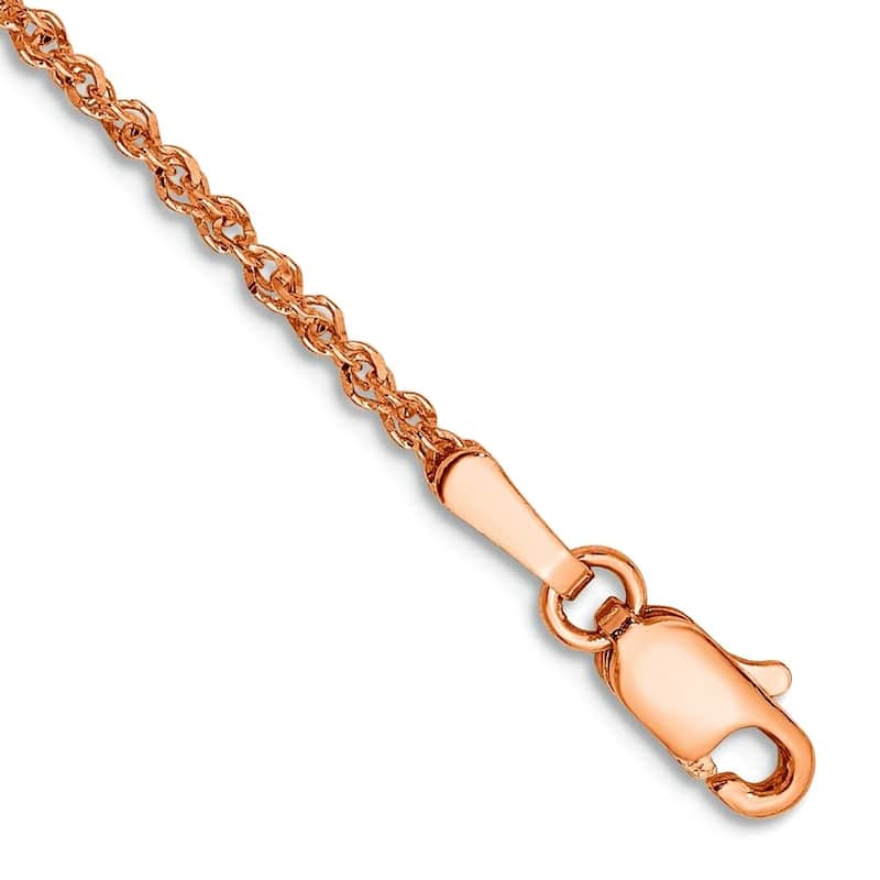 Curata 14K Rose Gold 9" or 10" 1.7mm Ropa Chain Anklet