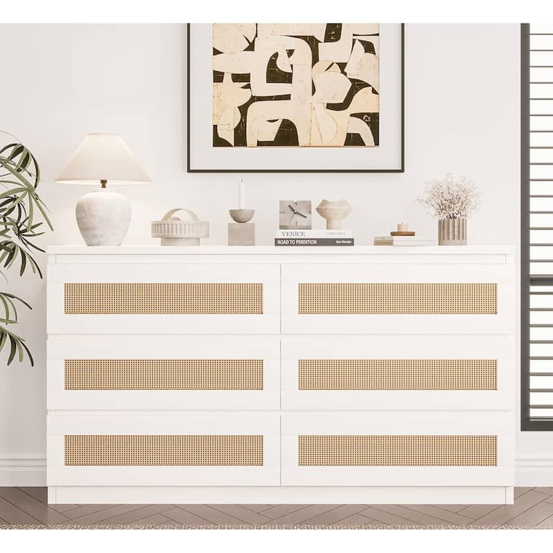 6 Drawer Dresser, Rattan Chest of Dressers