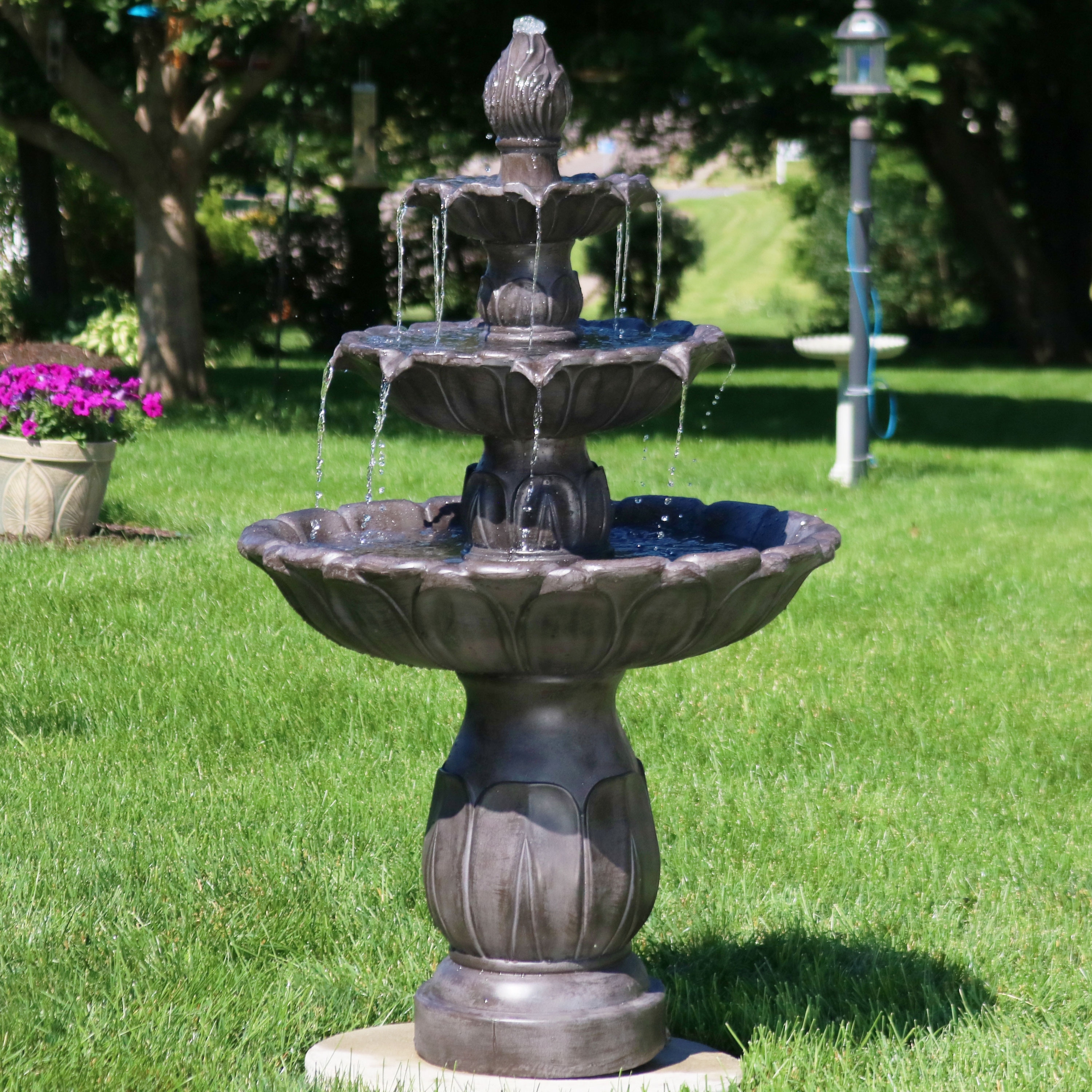 Sunnydaze Classic Tulip 3-Tier 46-Inch Outdoor Water Fountain - Dark Brown - 46"