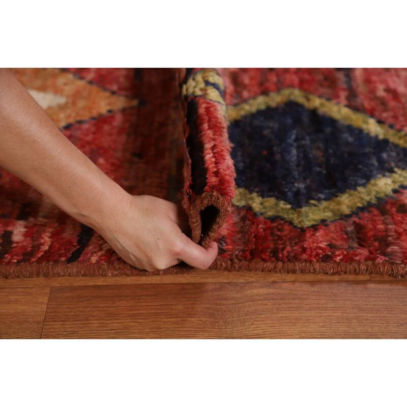 Hand Knotted Oriental 100% Wool Carpet Modern Tribal Red Moroccan Area Rug - 9' 11'' X 6' 9''