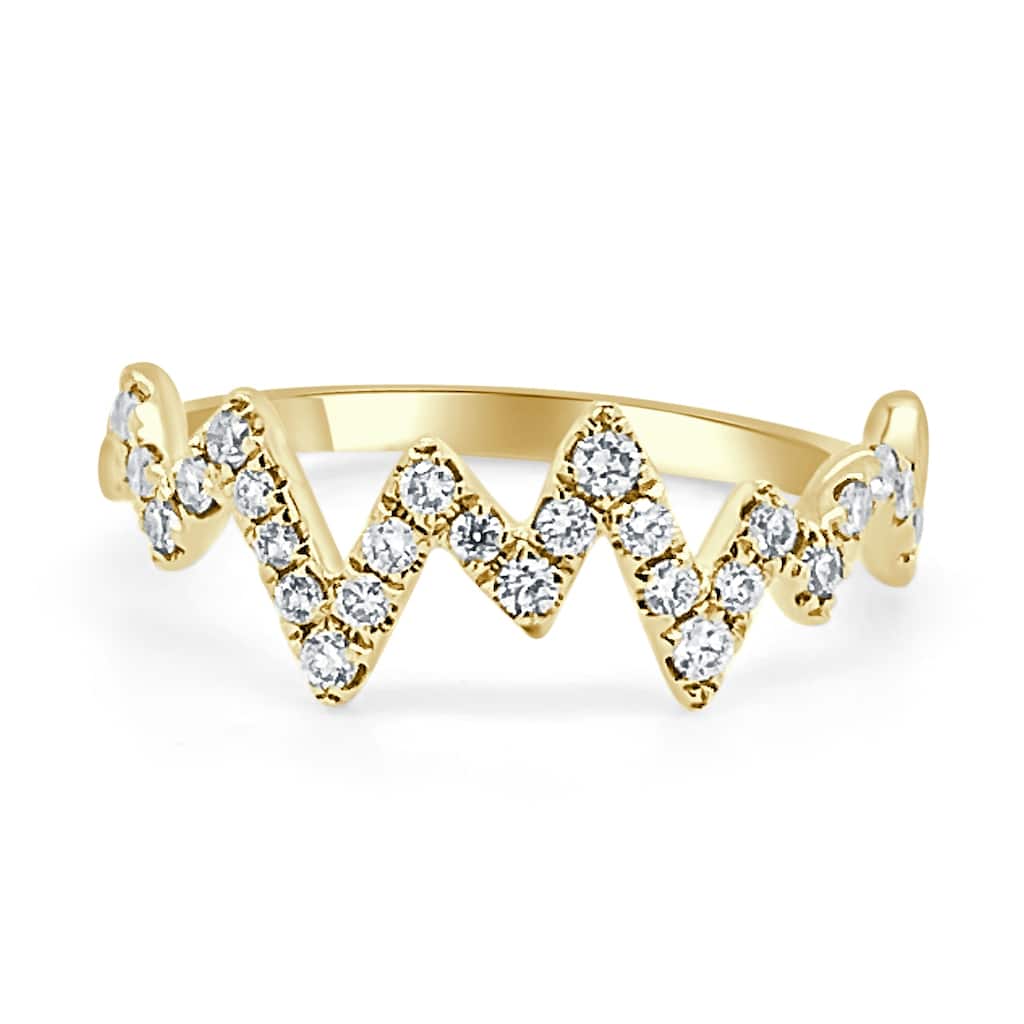 Joelle Collection Diamond Heart Beat Band Ring for Her 14K Gold - Womens Diamond Stackable Ring