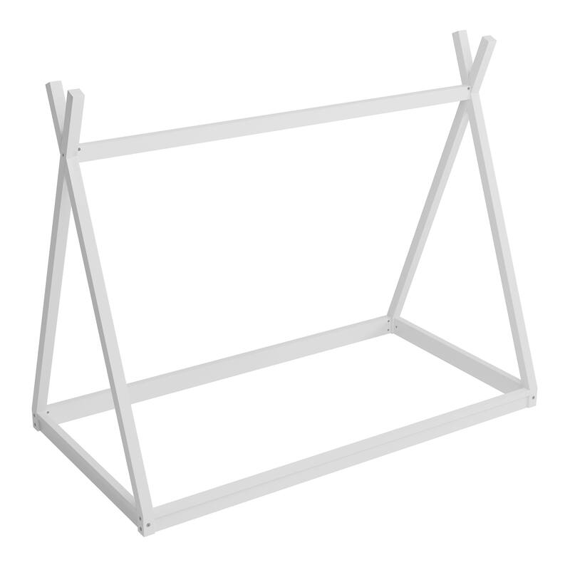 Wood Twin Size Tent Bed for Kids, Montessori Style Low-Floor Bed, House Shape Tent Bed Frame, Without Slats,White