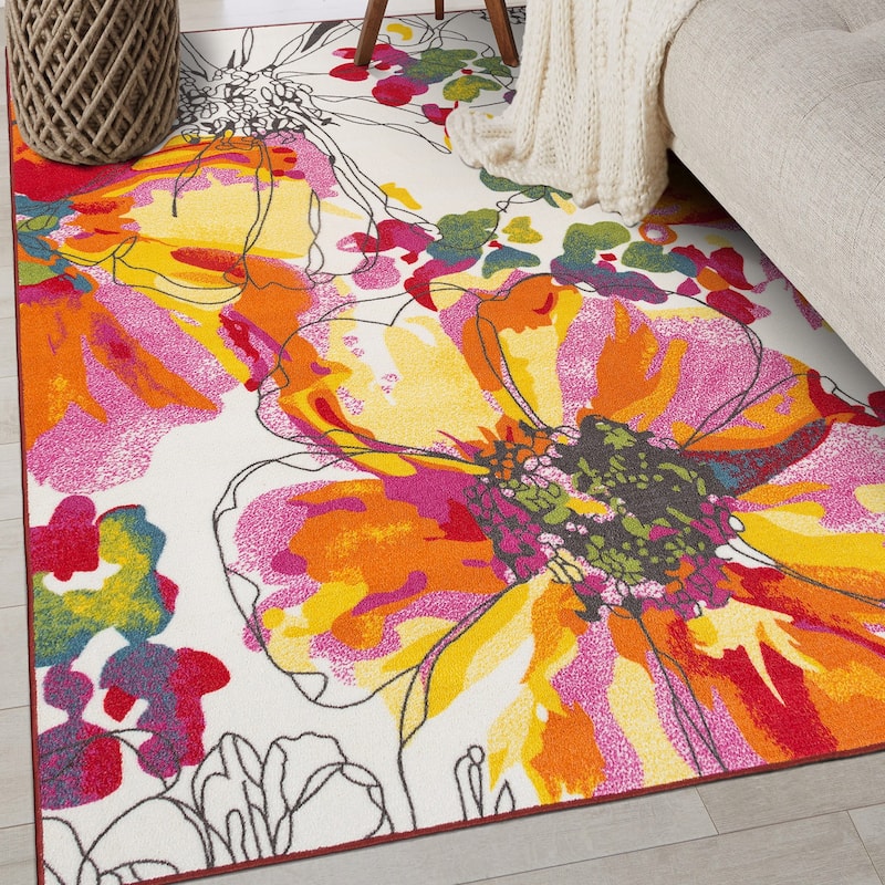 World Rug Gallery Modern Bright Flowers Non-Slip Area Rug Multi