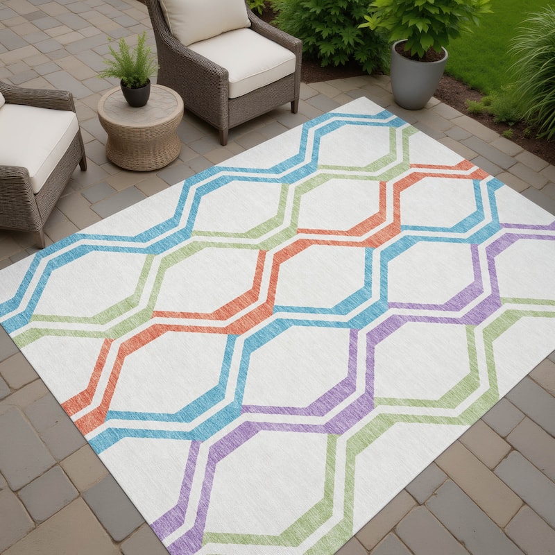 Machine Washable Indoor/ Outdoor Contemporary Dimensions Chantille Rug - Pearl - 10' x 14'