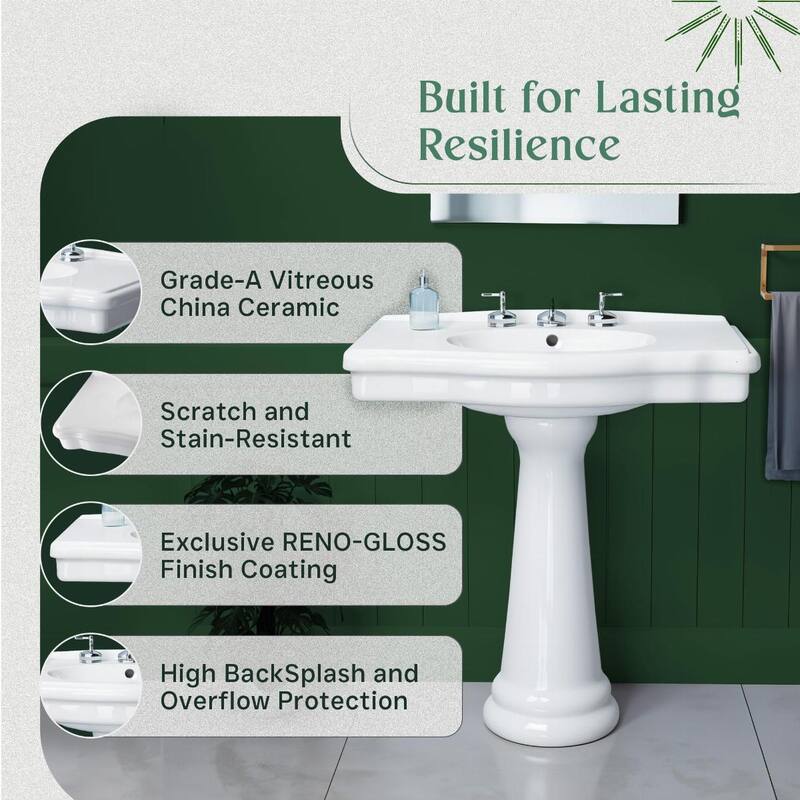 Darbyshire White Bathroom Pedestal Sinks with 8 in. Widespread Faucet Holes