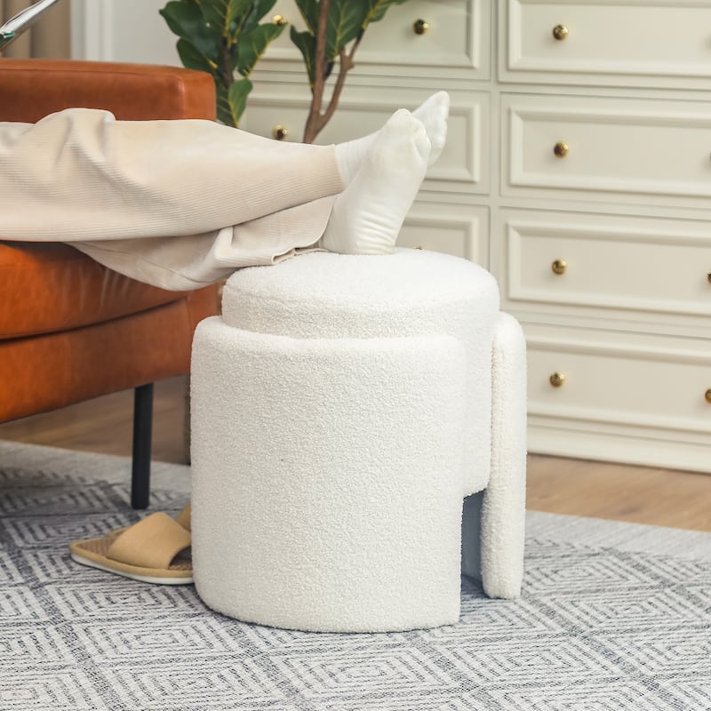 Adeco Round Ottoman Teddy Foot Stool for Living Room Bedroom