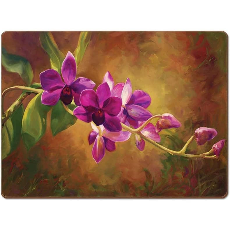4 Cala Home Premium Hardboard Placemats Table Mats, Purple Orchids - Set of 4
