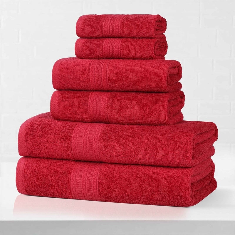 Eco-Friendly Sustainable Cotton 6-Piece Bathroom Towel Set - Cranberry