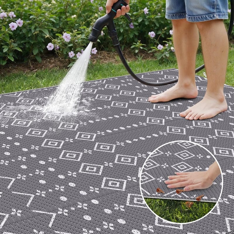 8' x 10' Reversible Outdoor Rug – Waterproof Plastic Straw Mat