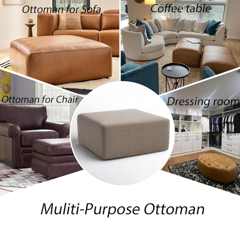 Oversized Square Ottoman Coffee Table, Faux Leather Couch Ottoman Large Footstool for Living Room