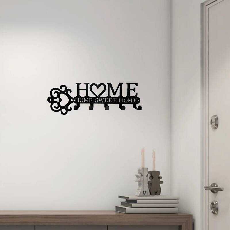Wall-Mounted Key Holder with 5 Hooks, Entryway Coat & Towel Rack - 10.9" x 3"