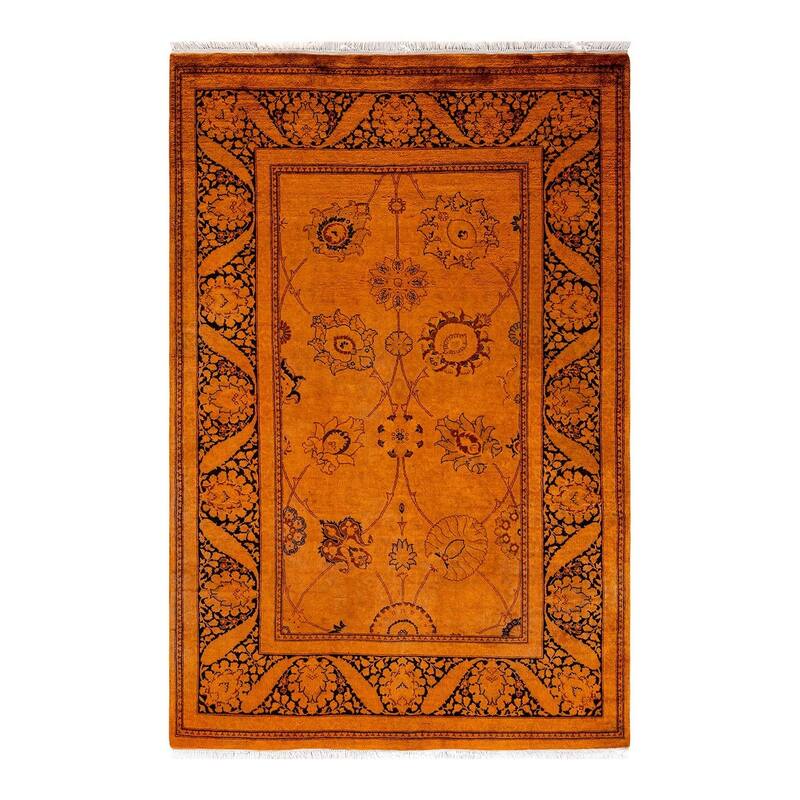 Overton Hand Knotted Wool Vintage Inspired Modern Contemporary Overdyed Orange Area Rug - 4' 2" x 6' 3"