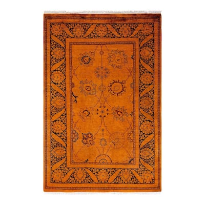 Overton Hand Knotted Wool Vintage Inspired Modern Contemporary Overdyed Orange Area Rug - 4' 2" x 6' 3"