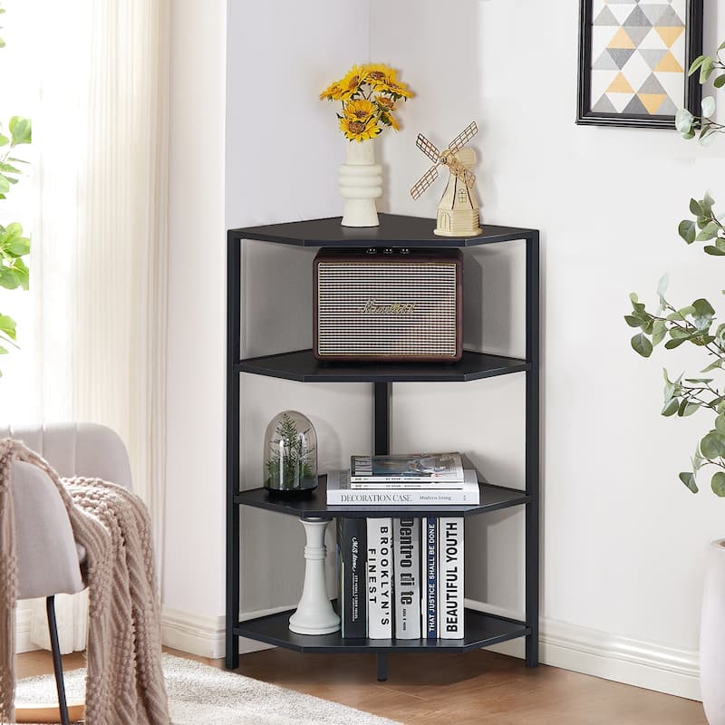 VECELO 4-Tier Triangle Corner Bookshelf & End Table 31" Multi-Functional Living Room Storage shelf - Black