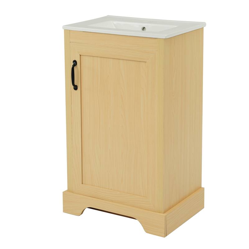 20" Freestanding Bathroom Vanity, Soft Closing Door, Adjustable Shelve & Storage Rack, MDF & Ceramic Sink - 20 in W MDF