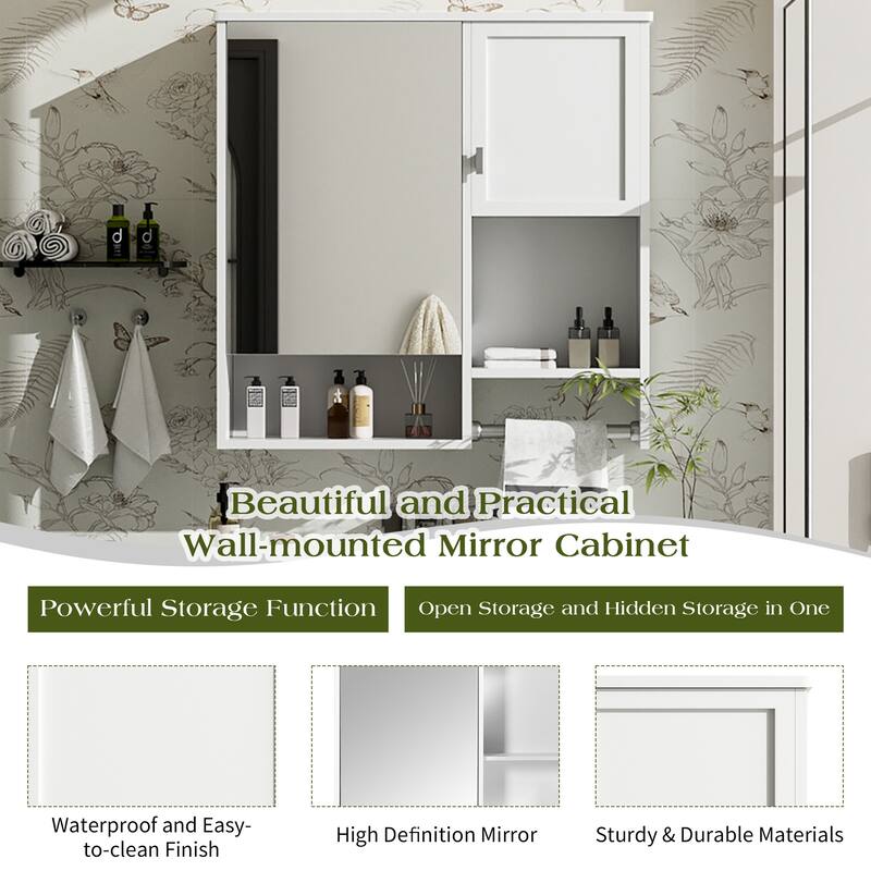 GDFStudio - Linton Modern Wall-Mounted Bathroom Medicine Cabinet with Mirror, Adjustable Shelves and Towels Bar - 29'' x 28''