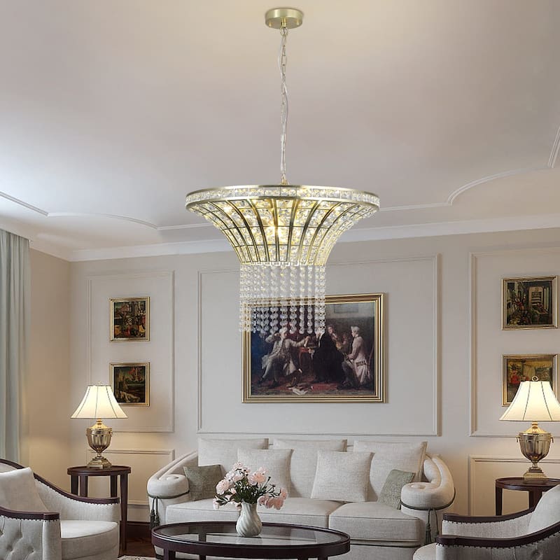 Champagne Gold Metal Shade with Crystal Strands-without bulbs - GOLD