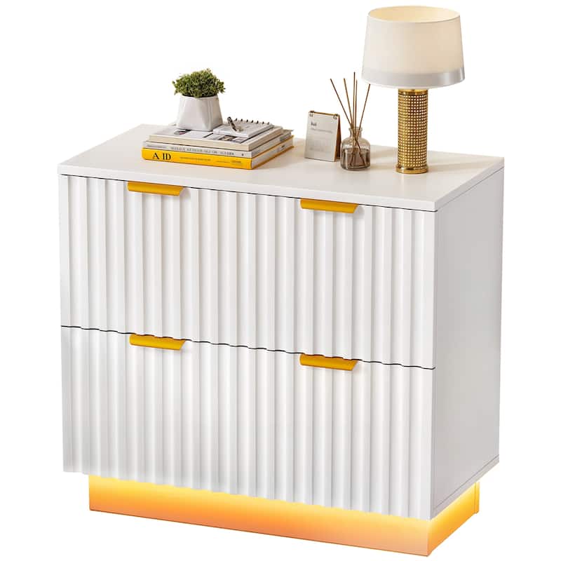 Moasis 2 Drawers File Cabinet LED Lighting Lateral Filing Cabinet for Home Office - White