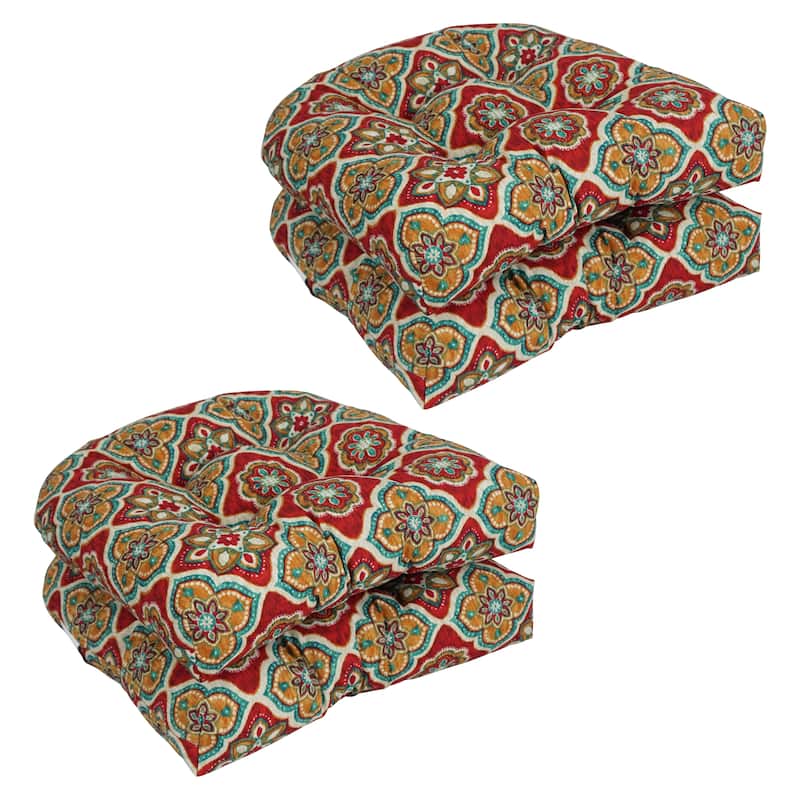 19-inch Rounded Back Tufted Indoor/Outdoor Chair Cushions (Set of 4) - 19" x 19" - Adonis Jewel