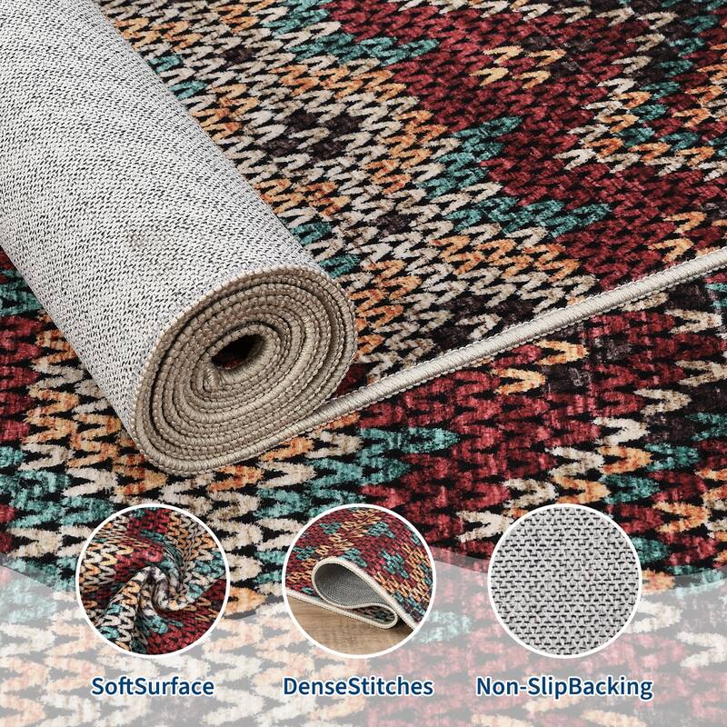Living Room Rugs Soft Boho Geometric Area Rugs Non-Slip Washable Area Rug for Bedroom Home Office Dining Room