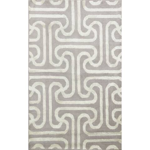 Wool/ Silk Hand-Tufted Modern Trellis Oriental Area Rug Foyer Carpet - 4'0" x 6'0"