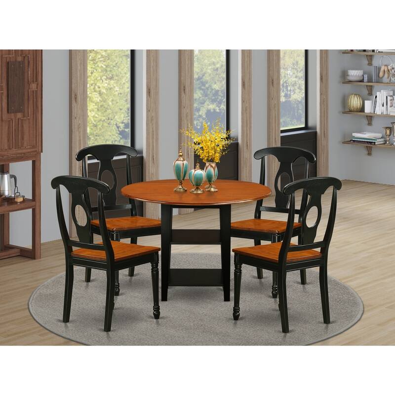 HomeStock 5-Pc Black and Cherry Finish Solid Wood Top - Round Dining Room Set - Seats-4