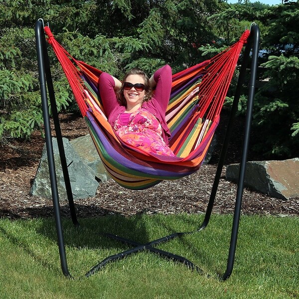 Sunnydaze Hanging Hammock Chair Swing with Space Saving Stand Color Options Bed Bath Beyond 16635629