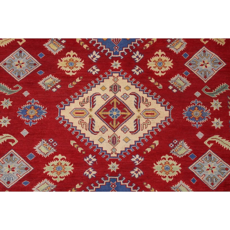 Red Geometric Kazak Rug Handmade Wool Carpet - 7'10"x 9'6"