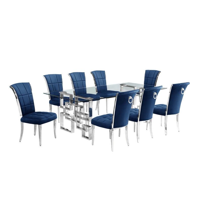 Best Quality Furniture D223/4-SC320-7 Dining Set with 95" 15mm Glass