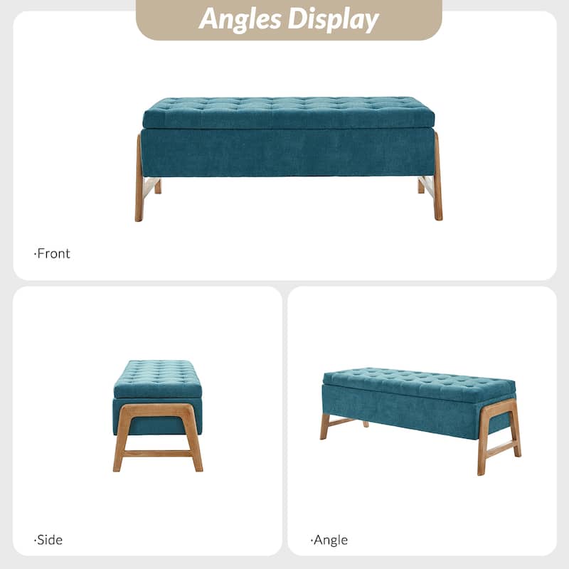 Rita Mid-century Modern Upholstered Storage Bench with Tufted Seat and Solid Wood Leg by HULALA HOME