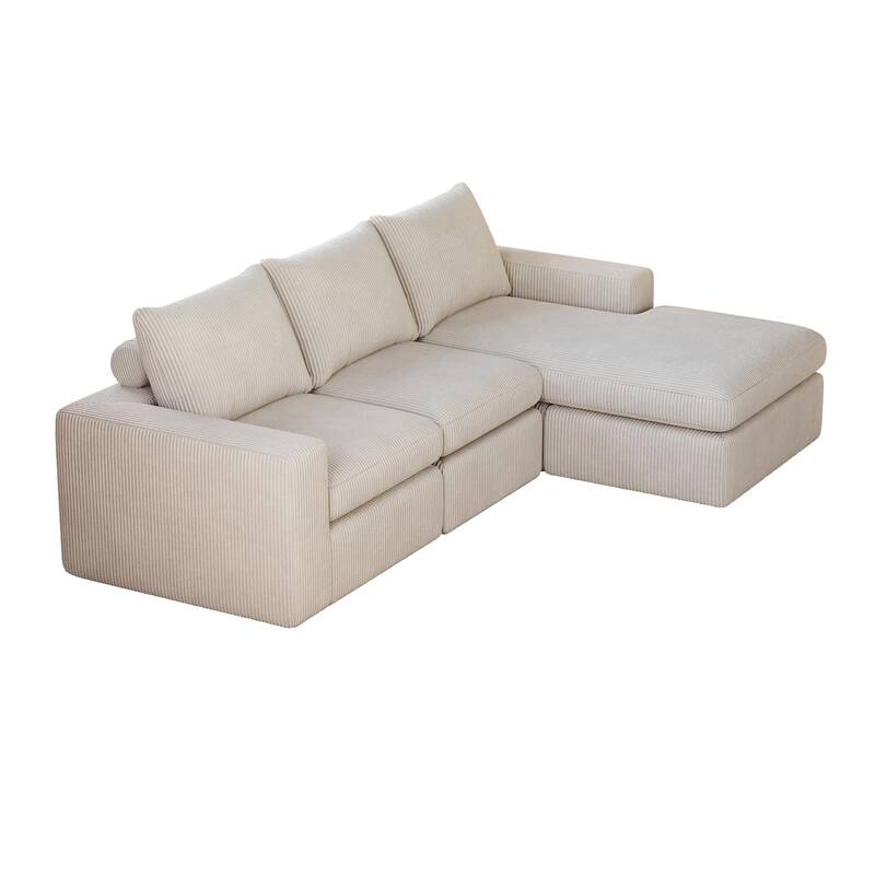 Corduroy Cloud L-shaped Sectional Sofa with Chaise and Pillows