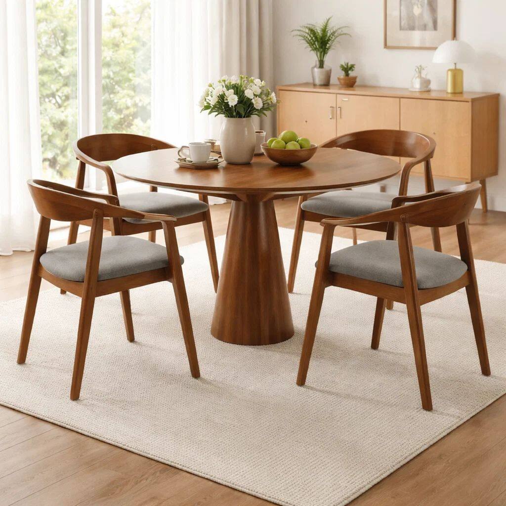 Alana Dining Chair Set of 2, Walnut Brown Wood, Charcoal Gray Fabric