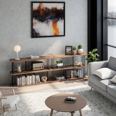 94.5" W Antique Walnut and lron Standard Bookcase - 94.5*12*43.8 inches