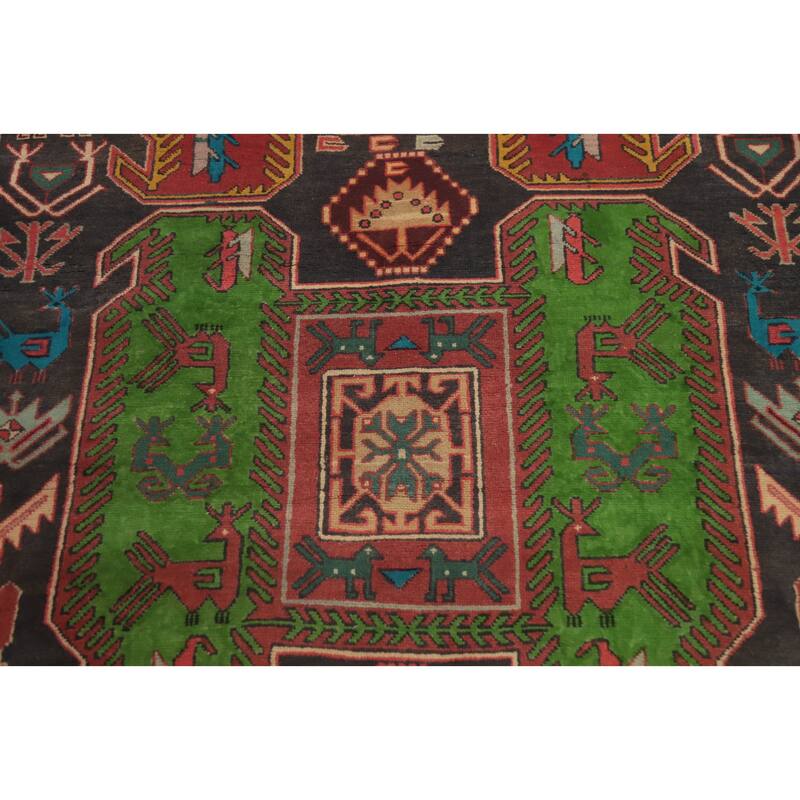Hand Knotted Oriental 100% Wool Carpet Traditional Tribal Greys & Charcoal Ardebil Runner Rug - 9' 8'' X 4' 4''