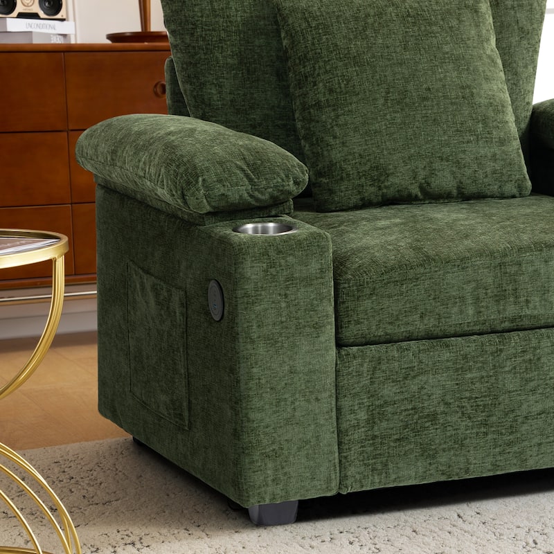 Modern 58" Oversized Chaise Lounger Armchair with Ottoman, Chenille Sleeper Sofa Couch with Charge Station & USB Ports