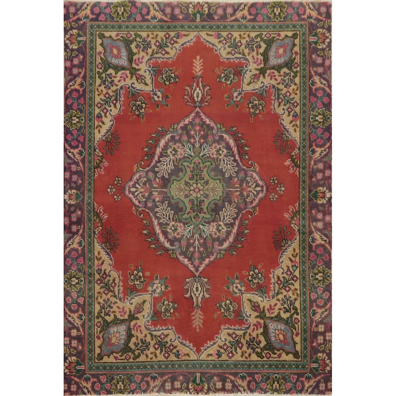 Hand Knotted Oriental 100% Wool Carpet Traditional Medallion Oranges & Rust Tabriz Area Rug - 6' 0'' X 4' 2''