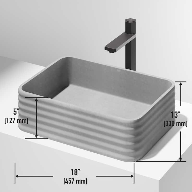 VIGO Cadman 18"L x 13"W x 5"H Concreto Stone Rectangular Bathroom Vessel Sink