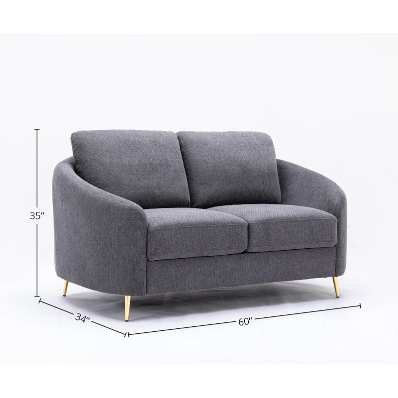 Linen Loveseat Sofa with Gold Metal Legs and Plush Seat Cushions