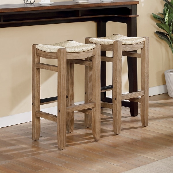 The Gray Barn Enchanted Acre 30-inch Wood Bar Stools with Rush Seats (Set of 2). Opens flyout.
