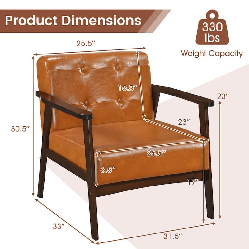 Costway 2PCS Accent Chair Button Tufted Mid-century Modern Lounge - See Details
