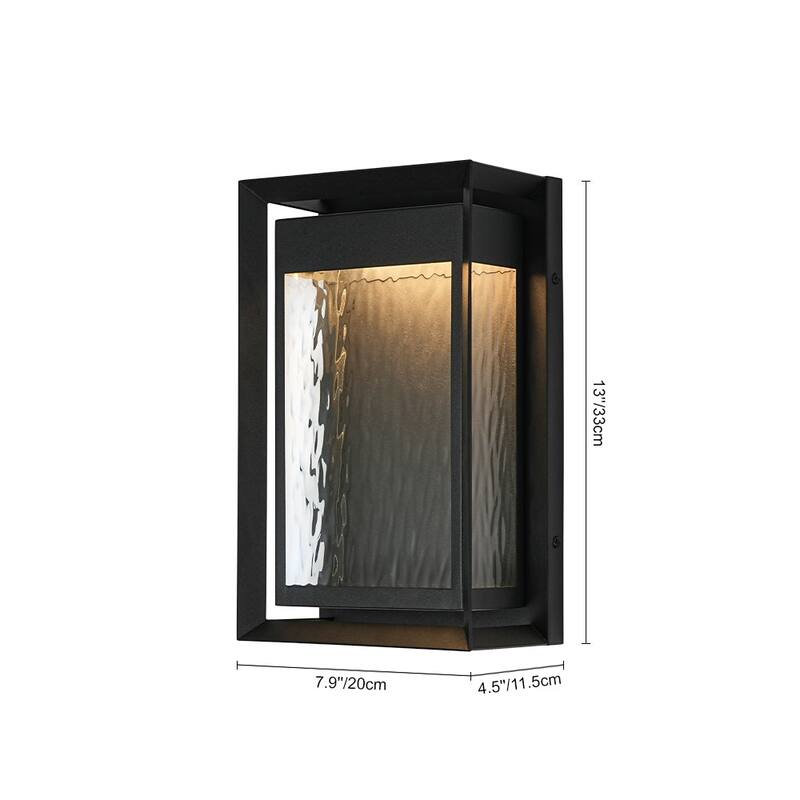 Dimmable LED Rectangle Frame Water Patterned Exterior Wall Sconce - 7.9 in