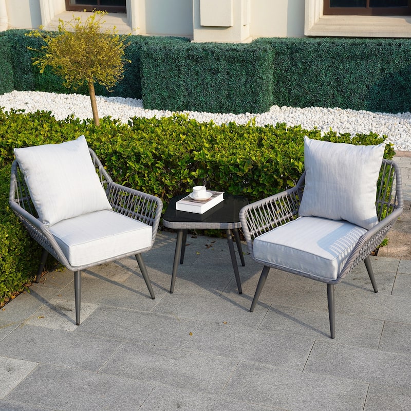 3 Piece Patio Bistro Set, Outdoor Patio Chairs with Glass Top Table
