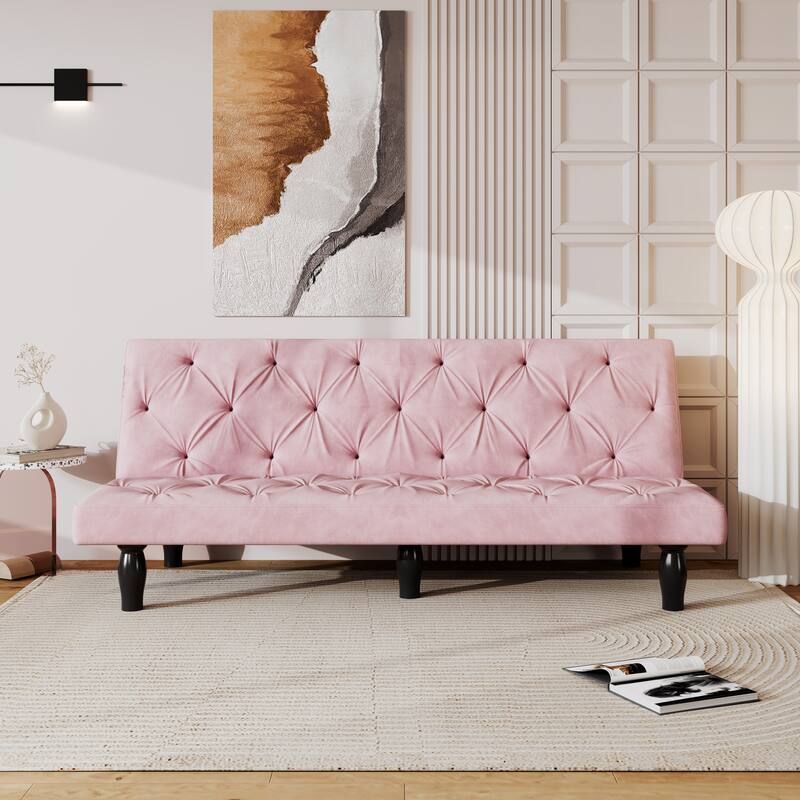 Sofa-to-Bed Evolution: 66" Black Velvet Sofa Bed Transforms Seamlessly, Ideal for Family Living Rooms,Apartments,and Bedrooms
