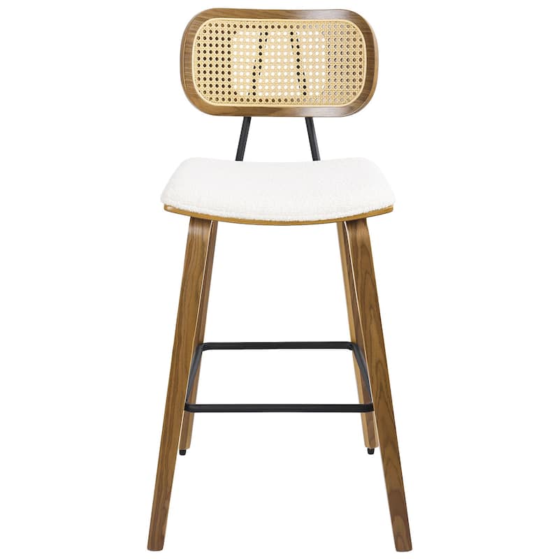 26-inch Wood Counter Height Bar Stools with Rattan Back